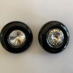 JONI VINTAGE BLACK & RHINESTONE CLIP BACK EARRINGS